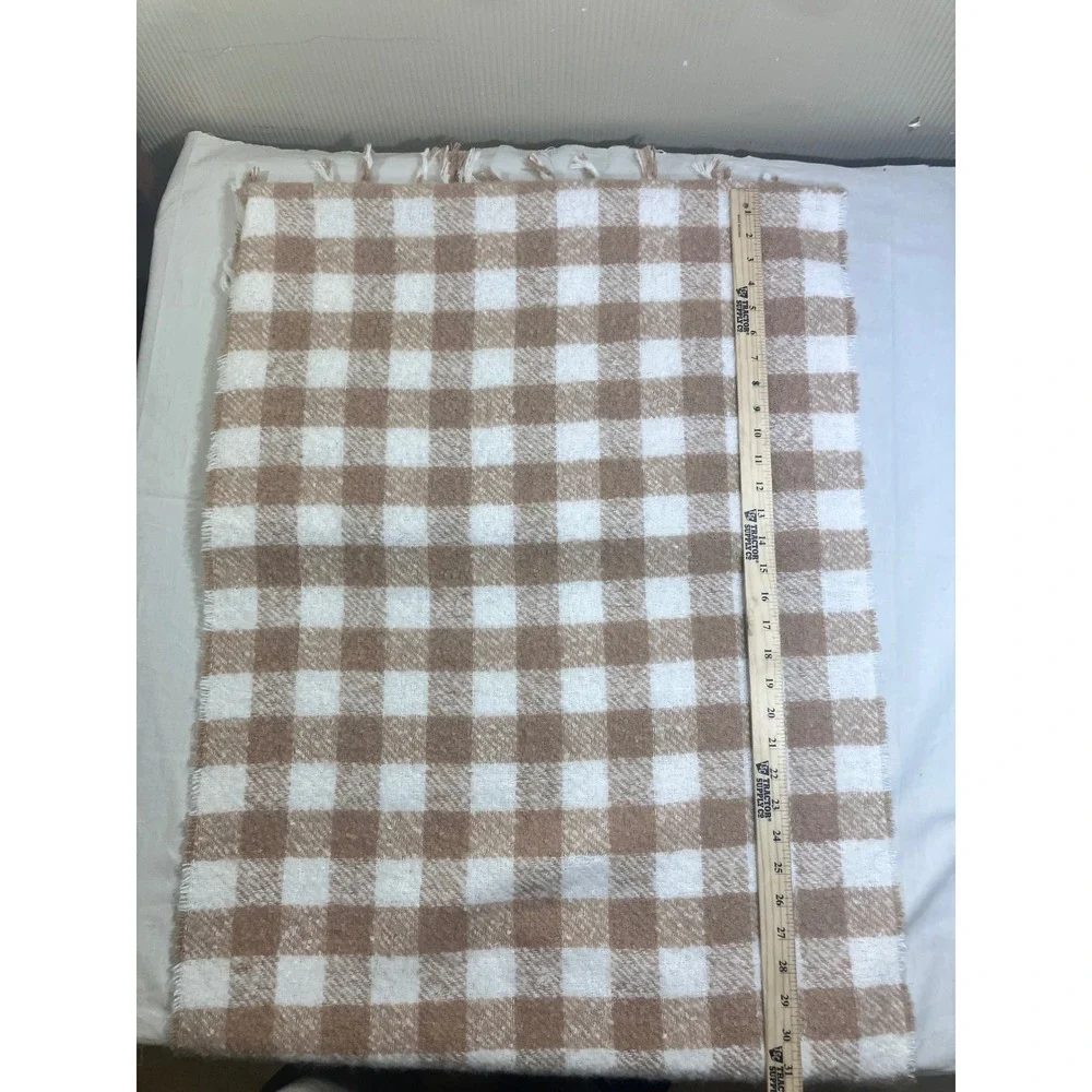Aerie Tan White Gingham‎ Checkered Oversized Blanket Scarf with Fringe One Size